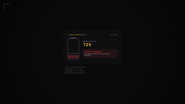 Low Battery Warning Screen - Digital Interface with Red Alert