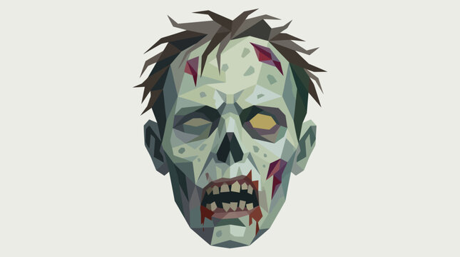 Low Poly Zombie Face Vector Illustration with Creepy Undead Expression and Bloody Details