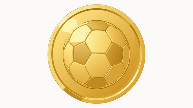 A blank golden coin with an embossed soccer ball pattern engraved on its face rendered as a flat vector illustration perfect for sports soccer tournament collectible and award themed commercial design