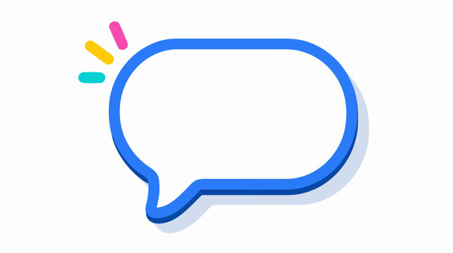 Bold modern blue speech bubble chat icon with colorful notification marks beside it on a clean background, flat vector illustration ideal for messaging app and communication designs.