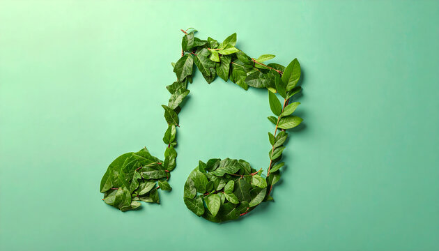 Green leaves forming musical note symbolizing nature's harmony