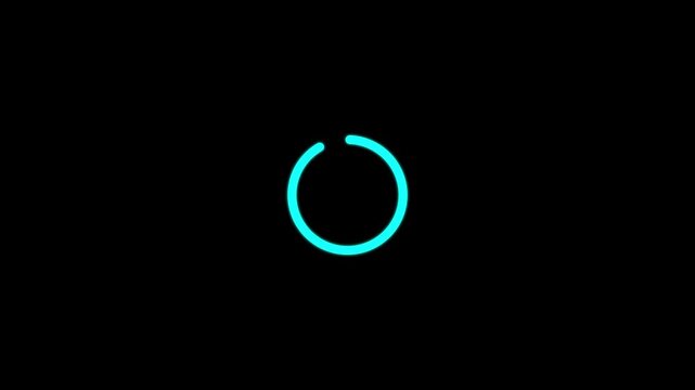 Animation of a loading spinning load wheel. Waiting for download. White circle on a black isolated background.loading wheel oval graphic animation spinning on transparent background.4k video