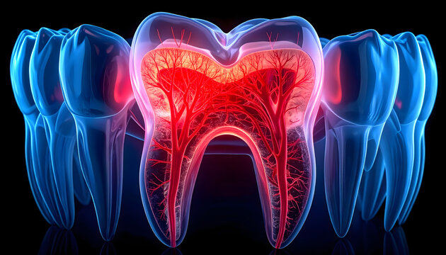 Tooth anatomy showing inflamed pulp affecting root canal