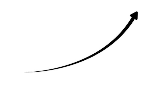 Black color arrow rising transparent channel. Abstract arrow growth chart of economy icon black color animated down to up arrow animation, on a white background, direction animation,with video.