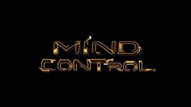 Neon Gold Mind Control Text Animation on Black Background, Futuristic Glowing Typography Motion Graphics