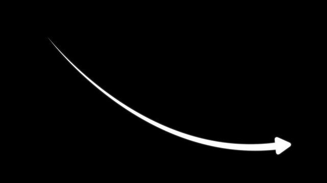 Hand drawn white arrow pointing downwards and to the right on a solid black background for editing and motion overlay projects