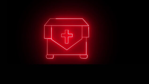 Red glowing neon icon of an offering box for church donations a light showing a classic donation or offering with christian