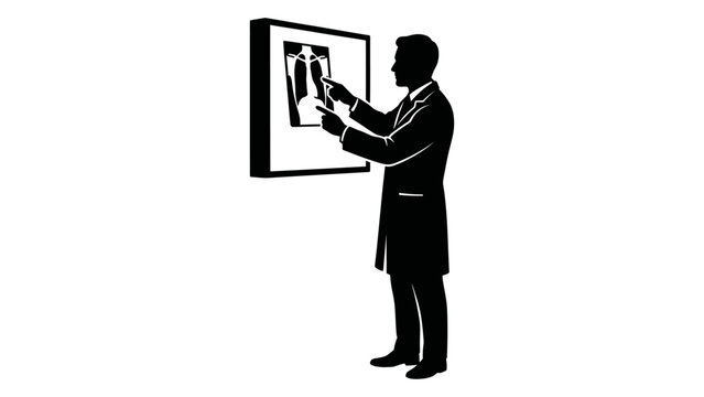 Silhouette of a doctor examining an xray image on a light box