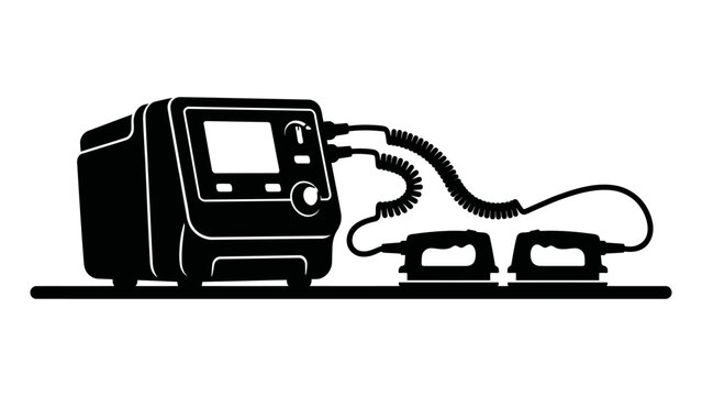 Defibrillator icon, medical equipment for emergency heart resuscitation, vector illustration