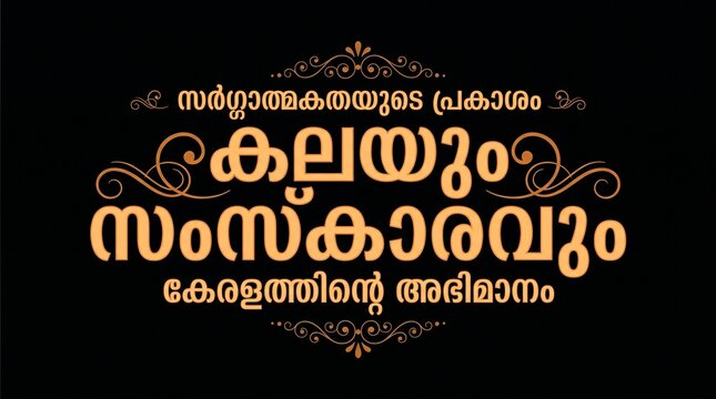 Hand drawn Calligraphy in Malayalam language 'Onam Wishes Malayalam' The word used to wish the Happiness of Kerala festival Onam