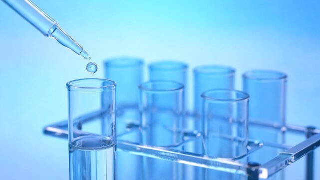 Glass test tube with liquid and dropper in laboratory setting