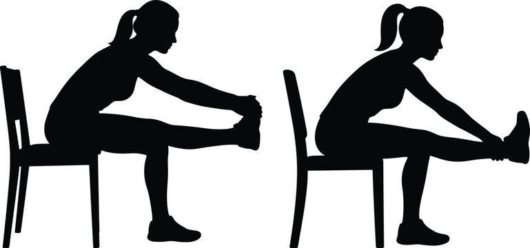 Silhouette of woman stretching on chair, two poses exercise