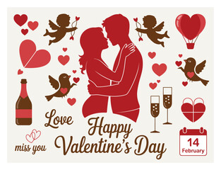 Romantic valentine's day featuring a couple, hearts, cupids, and festive for holiday greetings © Monoyar