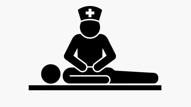 Doctor or Nurse Performing CPR First Aid on Patient Glyph Icon Vector Illustration