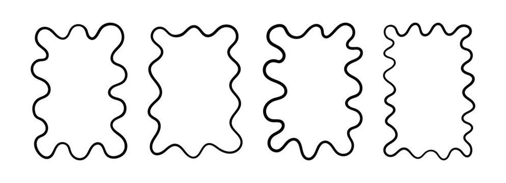 Set of wavy abstract frames. Vector design elements for greeting cards and invitations. Hand drawn bold linear borders