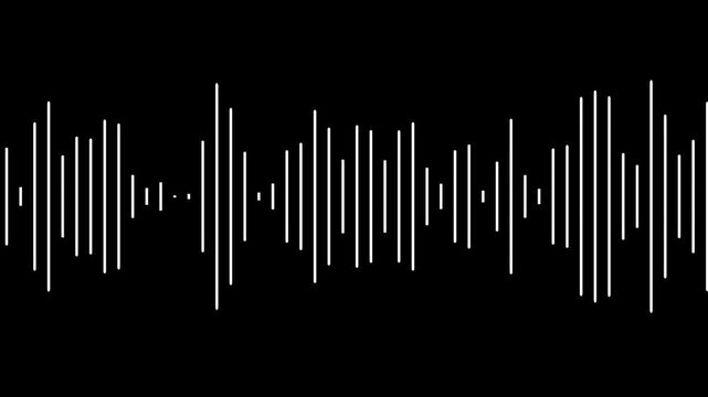 Audio wave visualization on a transparent background, White audio waveform spectrum moving animation on black background. Sound wave pattern audiovisual waveform. Motion graphics of music bar concept