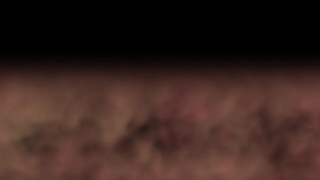 Dark reddish brown smoke billowing against a solid black background. Thick brown fog and dust rolling slowly across a dark horizon. Abstract atmospheric dark red smoke. 
