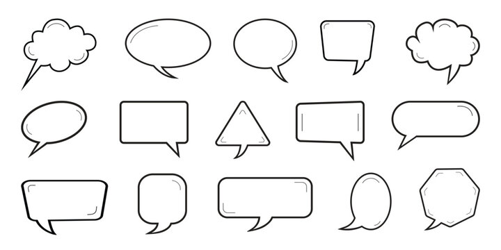 Collection of 15 various speech bubbles and thought clouds