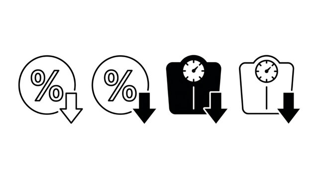 Percentage and scale icon with downward arrow indicating decrease