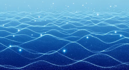 Naklejka premium Abstract Blue Ocean Waves With Sparkling Particles
