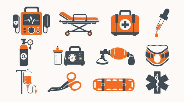 Modern flat design emergency medical equipment icons set