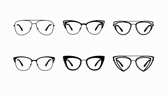 Eyewear Collection: Assorted Glasses Styles on White Background