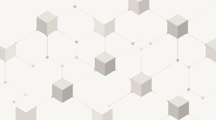 Fototapeta premium Clean flat vector illustration of connected isometric cubes and network nodes on a light background, ideal for blockchain, data infrastructure, or technology banner design.