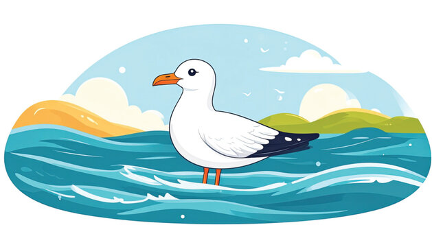 Seagull standing in ocean water.