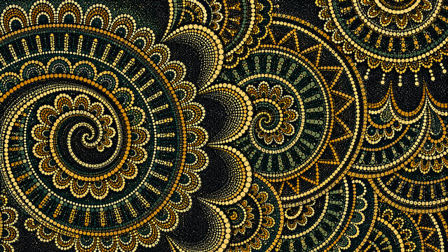 Intricate Dotted Mandala Pointillism Gold and Black Art