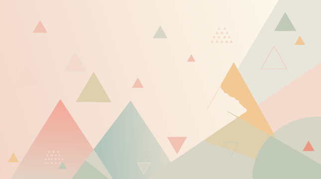 Clean flat vector illustration of pastel geometric triangles and abstract mountain shapes on a light background, ideal for modern banners, wallpapers, and branding.