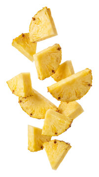 Sliced Pineapple Pieces Floating On Transparent Background