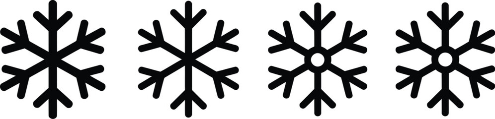 Snowflake Icon Set Featuring Winter, Cold Weather, Ice Crystal, and Frost Vector Symbols © Hasina