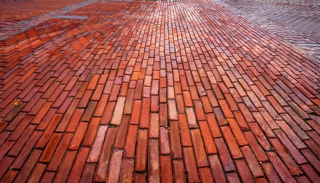 authentic weathered red clay brick pavers in a geometric interlocking pattern perfect for architectural backgrounds urban landscaping and paving