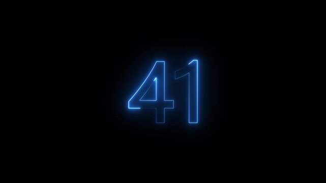 Abstract glowing Neon 41 number educational mathematics text icon animation on black background. a dynamic motion and glowing neon number countdown icon animation.
