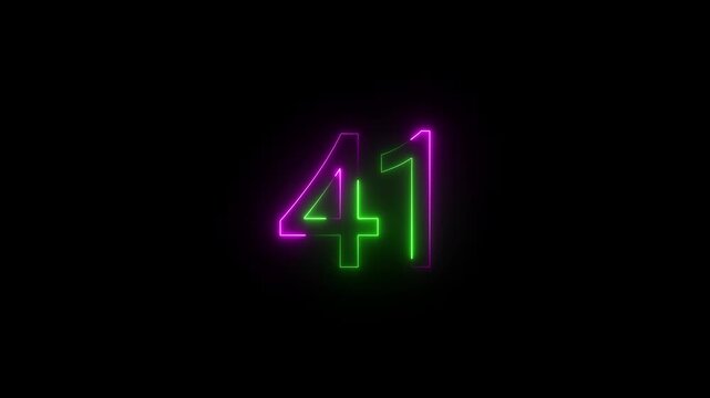 Abstract glowing Neon 41 number educational mathematics text icon animation on black background. a dynamic motion and glowing neon number countdown icon animation.