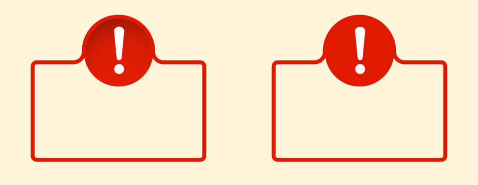 Twin alert label frames with exclamation icons, red on beige.