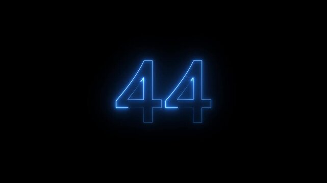 Abstract glowing Neon 44 number educational mathematics text icon animation on black background. a dynamic motion and glowing neon number countdown icon animation.