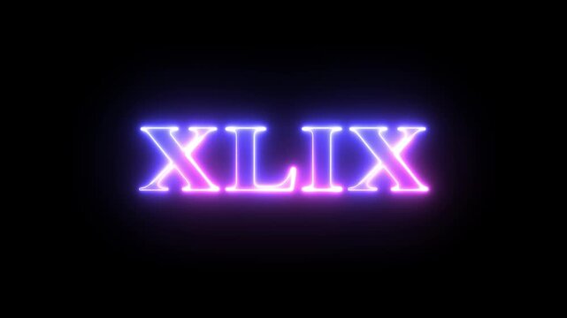 Glossy, futuristic Roman numerals 'XLIX' with vibrant color gradients and glowing neon outlines against a dark background, ideal for anniversaries, milestones, events, and modern abstract designs