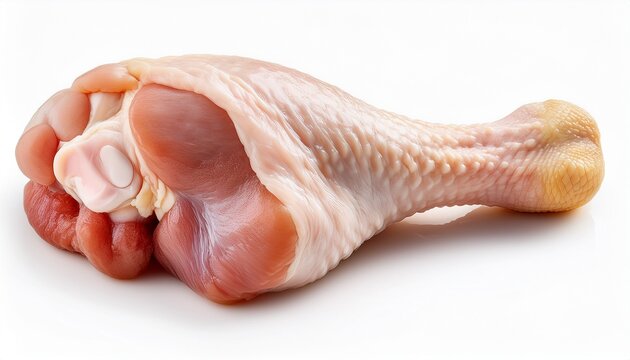 raw chicken drumstick skin bone isolated on white background