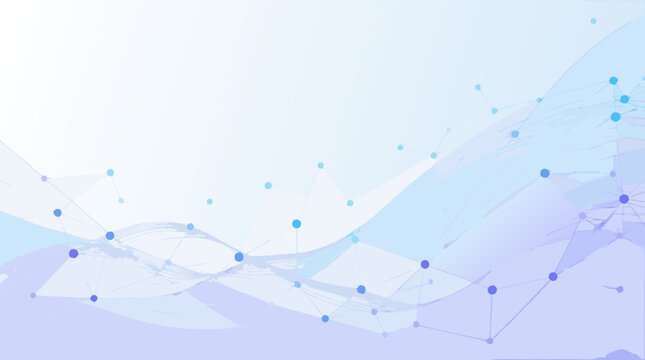 Clean flat vector illustration of an abstract blue data network wave with connected nodes on a light background, ideal for technology banners, AI concepts, and digital presentations.