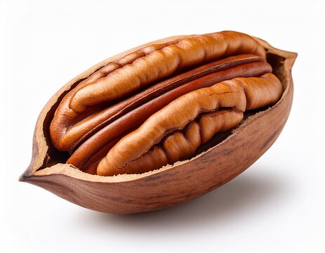 fresh pecan nut shelled half isolated on white background