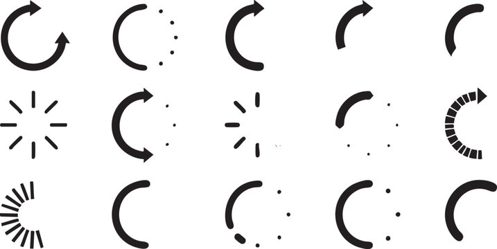 Black silhouette loading with arrows and circles in a grid pattern