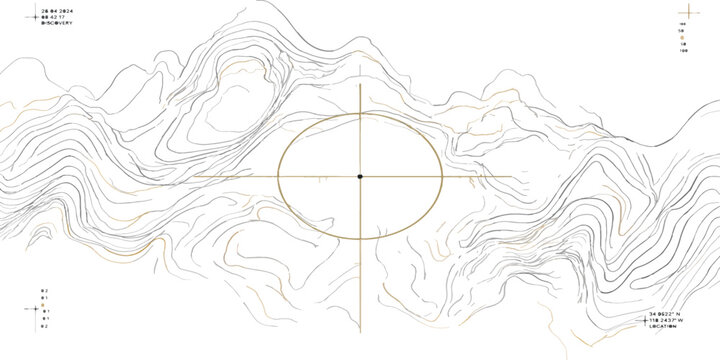 Detailed topographic map with contour lines and survey marker topographic contours elevation cartography surveying geography navigation research plotting technical topography document