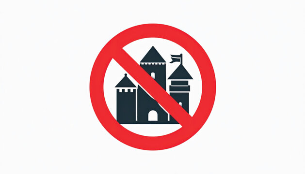 No Castle Prohibited Sign Symbol Icon.