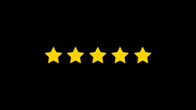 Three yellow stars in a horizontal row centered on a solid black background for rating systems and digital and overlays