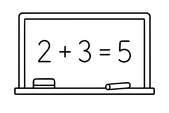 A clean black and white line art vector icon of a handwritten math equation, ideal for quizzes, lesson slides, study sheets, and tutoring resources.