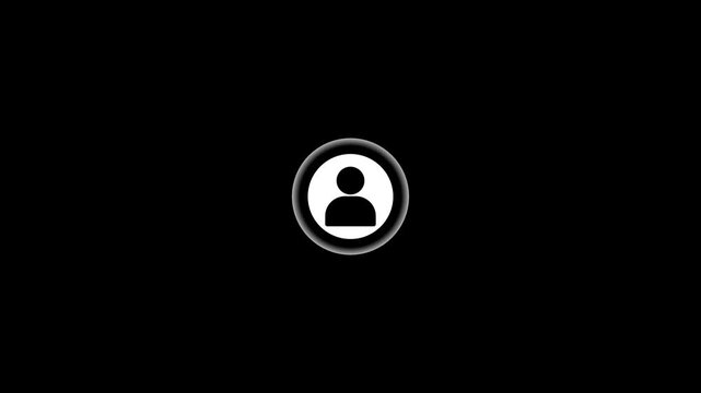 White user profile avatar inside a circular button on a solid black background for social media account settings and digital identity