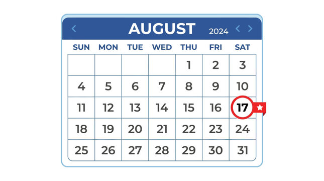 Indonesian Independence day flag pin on calendar marking August 17th
