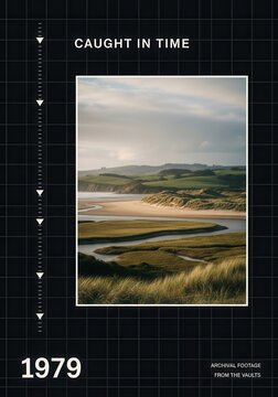 Vintage Archival Landscape Poster Caught in Time 1979 Coastal River and Green Hills Scenery