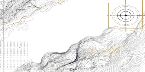 Topographic map segment with navigation target symbol topography navigation elevation geography cartography technical landscape abstract background coordinate location position geometry © MD OSMAN